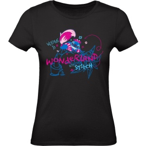 Lilo & Stitch Stitch - Grinsekatze - Welcome To Wonderland With Stitch Dámské tričko černá - Merchstore.cz