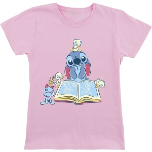 Lilo & Stitch Kids - Reading A Book detské tricko světle růžová - Merchstore.cz