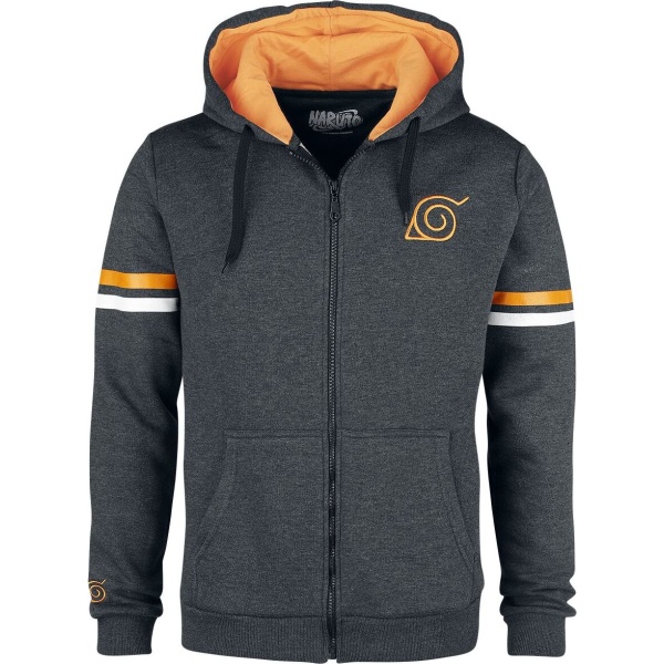 Naruto Konoha Genin Mikina s kapucí na zip antracit mix - Merchstore.cz