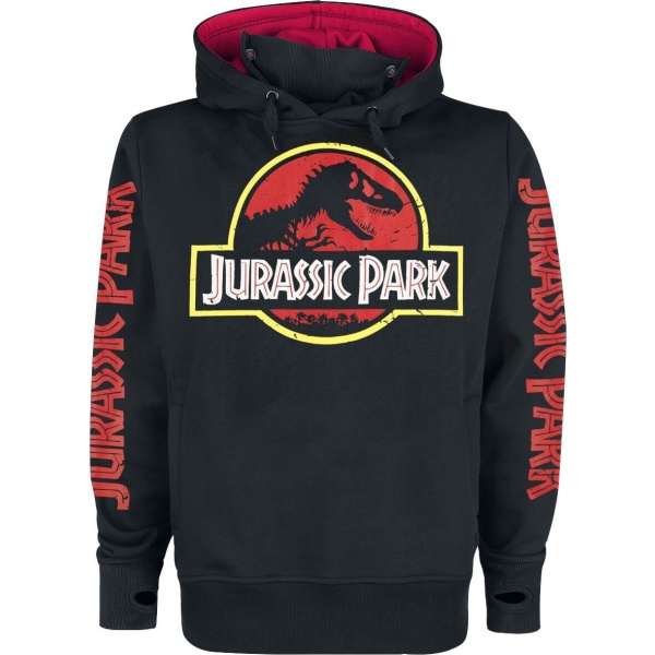 Jurassic Park Logo Mikina s kapucí cerná/cervená - Merchstore.cz