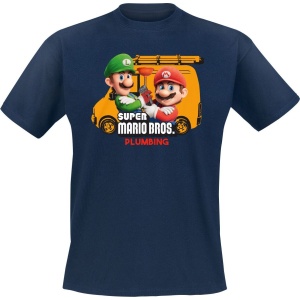 Super Mario Mario Brothers Plumbing Tričko modrá - Merchstore.cz