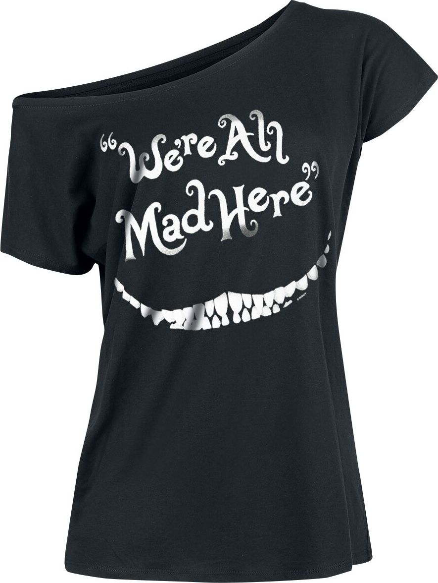 Alice in Wonderland Grinsekatze - We're All Mad Here Dámské tričko černá - Merchstore.cz Alice in Wonderland Grinsekatze - We're All Mad Here Dámské tričko černá - Merchstore.cz