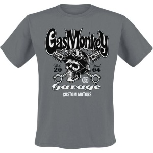 Gas Monkey Garage Custom Motors Skull Tričko šedá - Merchstore.cz