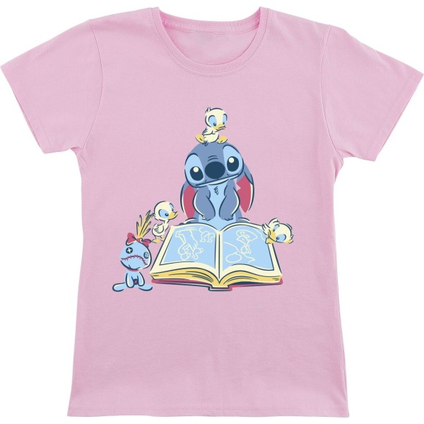 Lilo & Stitch Kids - Reading A Book detské tricko světle růžová - Merchstore.cz