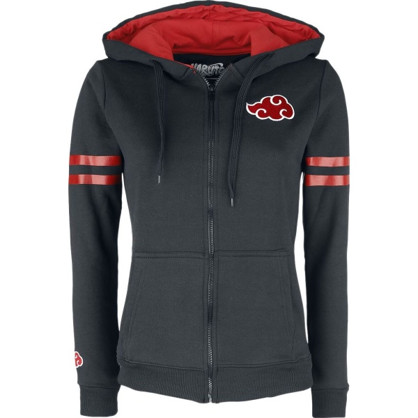 Naruto Akatsuki Member Dámská mikina s kapucí na zip cerná/cervená - Merchstore.cz