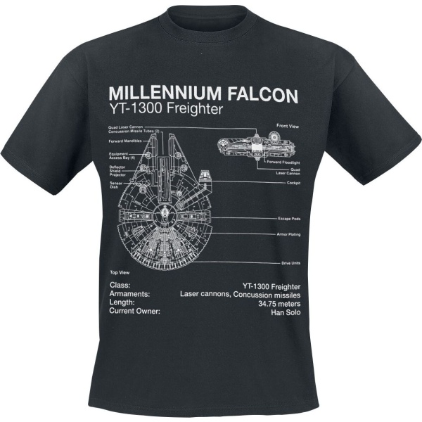 Star Wars Millenium Falcon Sketch Tričko černá - Merchstore.cz