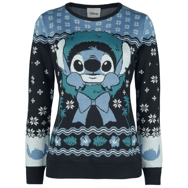 Lilo & Stitch Christmas Stitch Pletený svetr modrá/zelená - Merchstore.cz