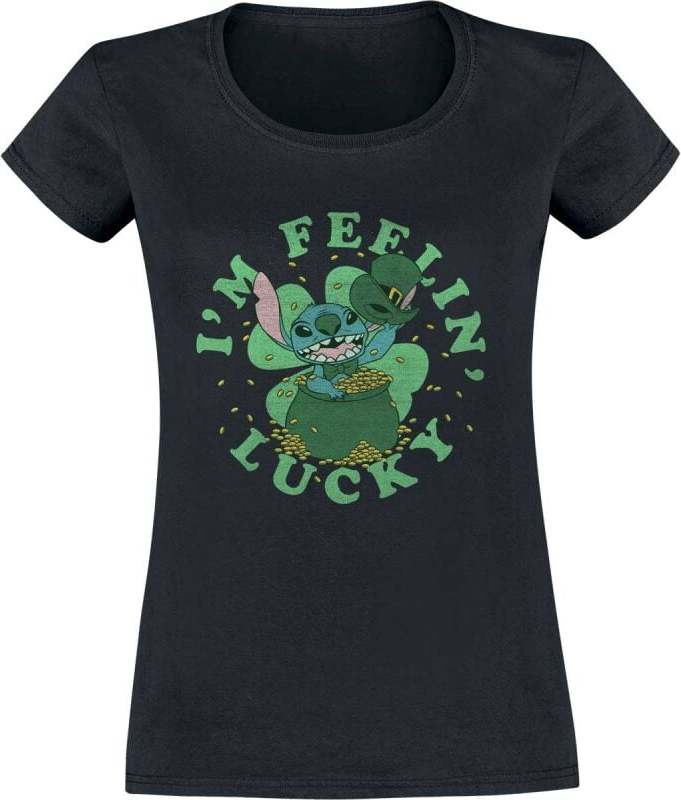 Lilo & Stitch I´m feelin lucky Dámské tričko černá - Merchstore.cz