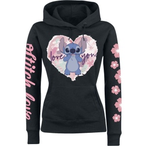 Lilo & Stitch Love You Dámská mikina s kapucí černá - Merchstore.cz