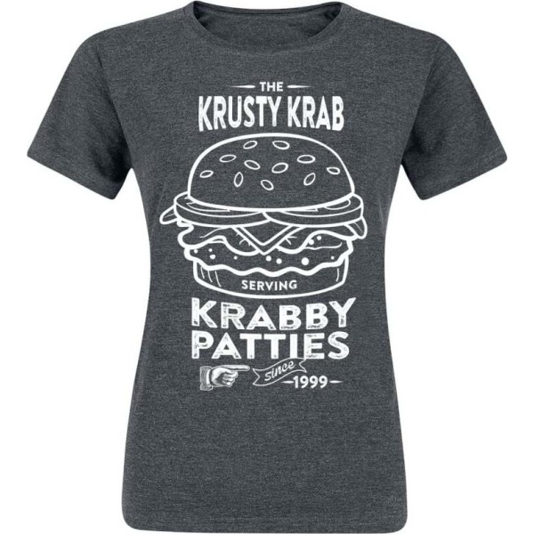 SpongeBob SquarePants The Krusty Krab Serving Krabby Patties Dámské tričko tmavě prošedivělá - Merchstore.cz