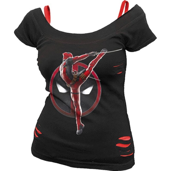 Deadpool Deadpool - Pose - 2 in1 Red Ripped Top Dámské tričko černá - Merchstore.cz