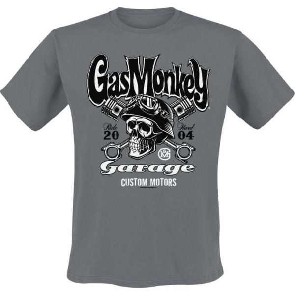 Gas Monkey Garage Custom Motors Skull Tričko šedá - Merchstore.cz