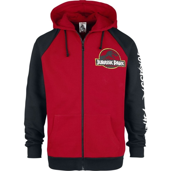 Jurassic Park Classic Logo Mikina s kapucí na zip cervená/cerná - Merchstore.cz