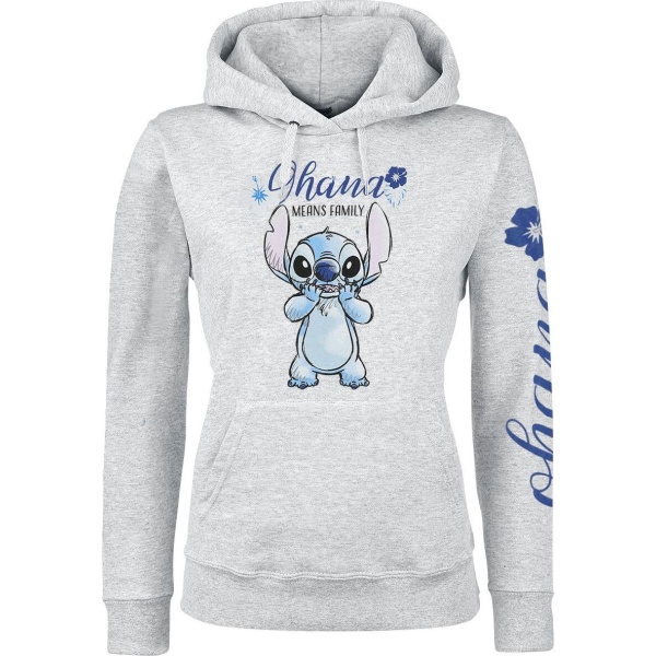 Lilo & Stitch Ohana Dámská mikina s kapucí šedá - Merchstore.cz