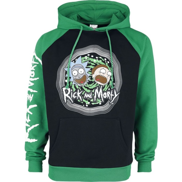 Rick And Morty Portal Mikina s kapucí cerná/zelená - Merchstore.cz