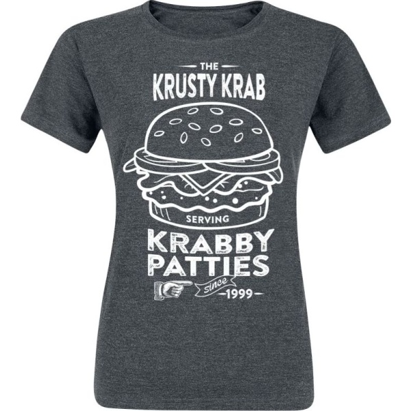 SpongeBob SquarePants The Krusty Krab Serving Krabby Patties Dámské tričko tmavě prošedivělá - Merchstore.cz