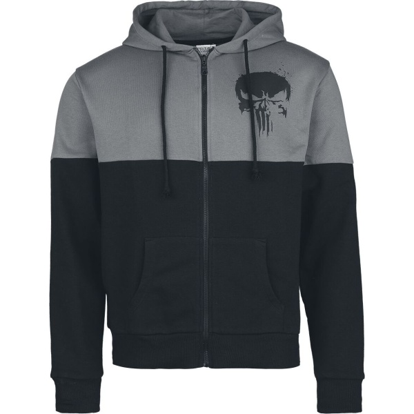 The Punisher Skull Mikina s kapucí na zip cerná/šedá - Merchstore.cz