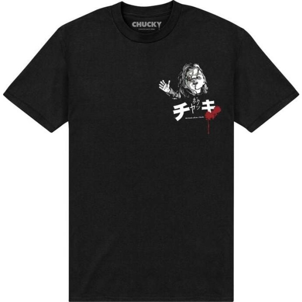 Chucky - Child's Play Japanese Text - Druck auf der Vorder- und Rückseite Tričko černá - Merchstore.cz