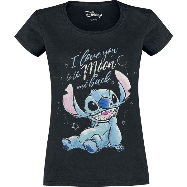 Lilo & Stitch I love you to the moon and back Dámské tričko černá - Merchstore.cz