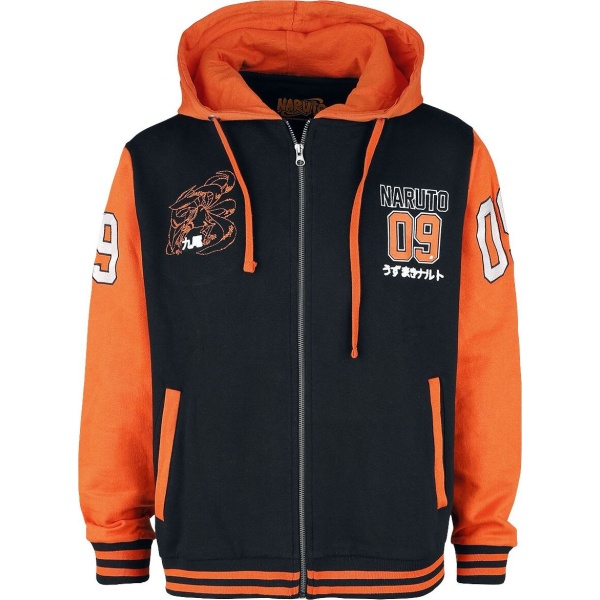 Naruto Varsity Mikina s kapucí na zip cerná/oranžová - Merchstore.cz