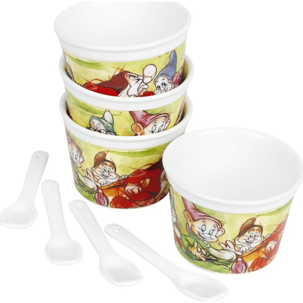 Sněhurka a sedm trpaslíků Sada 4 skleniček na zmrzlinu The Seven Dwarves s lžičkami Kuchyňský set vícebarevný - Merchstore.cz