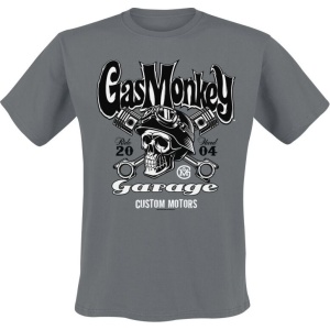 Gas Monkey Garage Custom Motors Skull Tričko šedá - Merchstore.cz