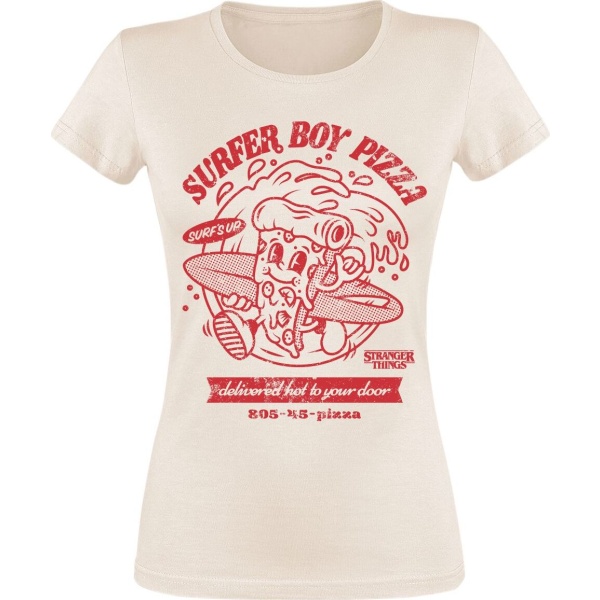 Stranger Things Surfer Boy Pizza Dámské tričko béžová - Merchstore.cz