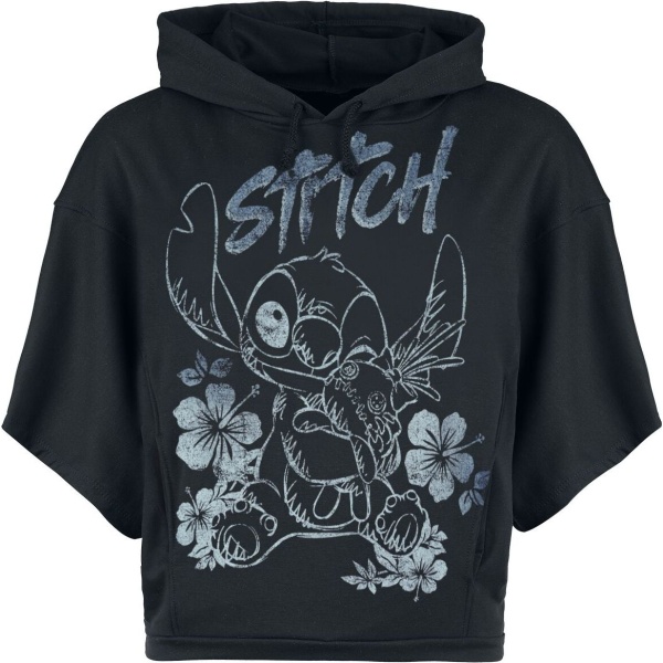 Lilo & Stitch Floral Stitch Dámská mikina s kapucí černá - Merchstore.cz