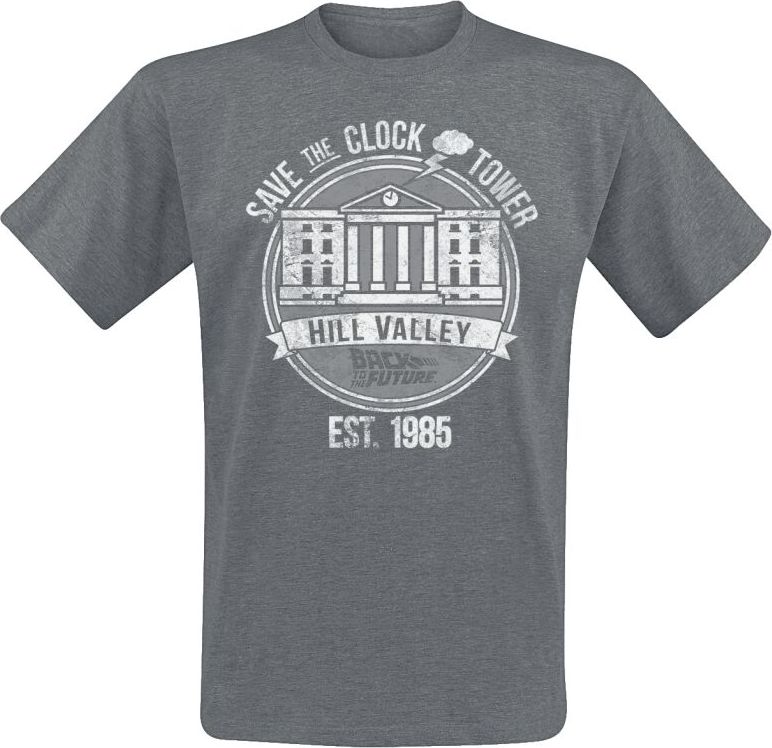 Back To The Future Save The Clock Tower Tričko tmavě šedá - Merchstore.cz Back To The Future Save The Clock Tower Tričko tmavě šedá - Merchstore.cz