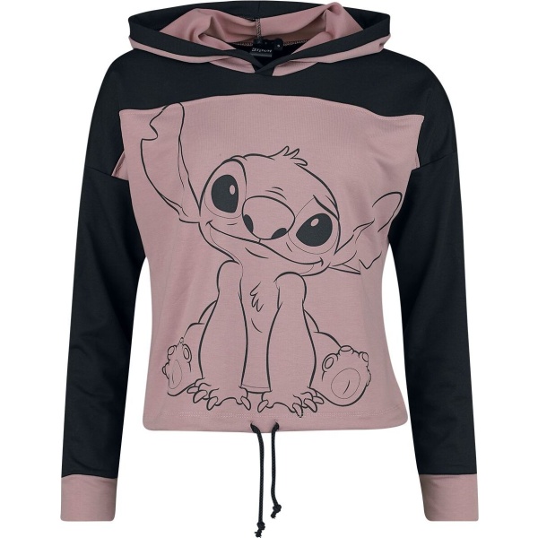 Lilo & Stitch Stitch Dámská mikina s kapucí cerná/ružová - Merchstore.cz