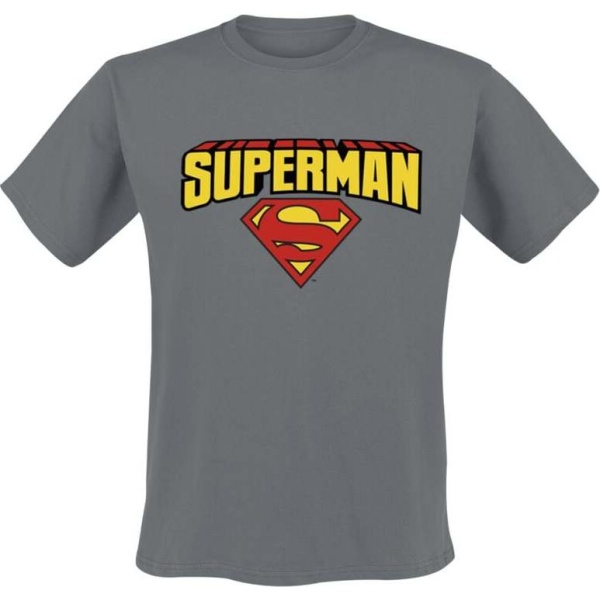 Superman Blockletter Logo Tričko tmavě šedá - Merchstore.cz