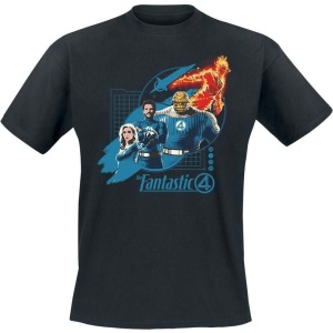 Fantastic Four Group Blue Grid Tričko černá - Merchstore.cz