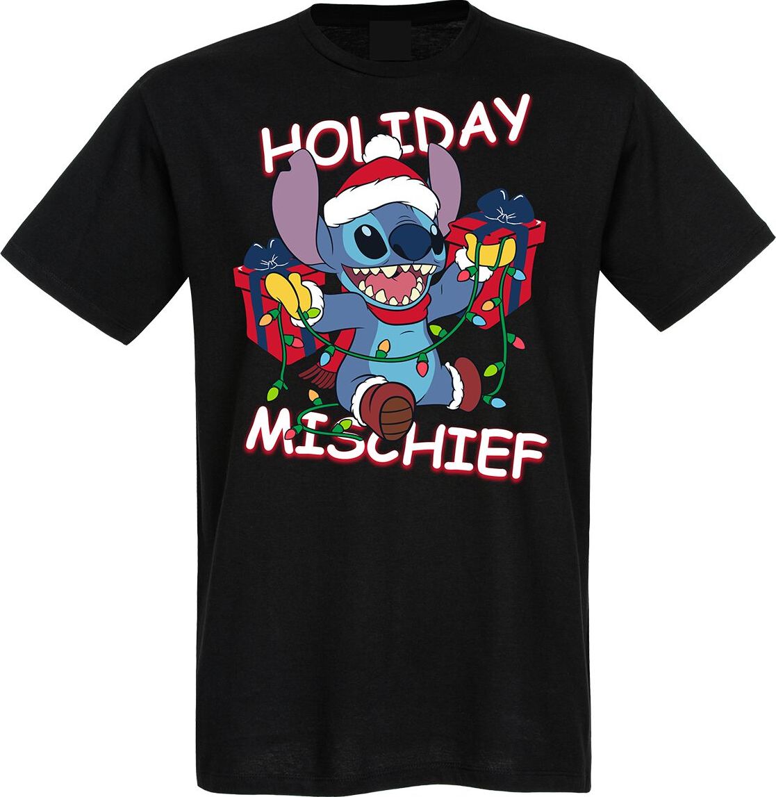 Lilo & Stitch Stitch - Holiday Mischief Tričko černá - Merchstore.cz Lilo & Stitch Stitch - Holiday Mischief Tričko černá - Merchstore.cz