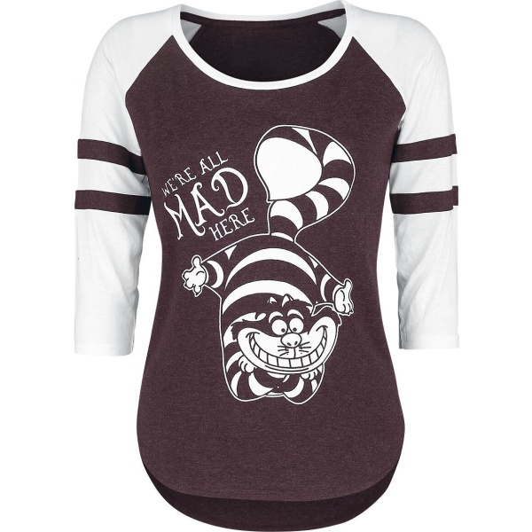Alice in Wonderland We're All Mad Here Dámské tričko s dlouhými rukávy bordová/bílá - Merchstore.cz