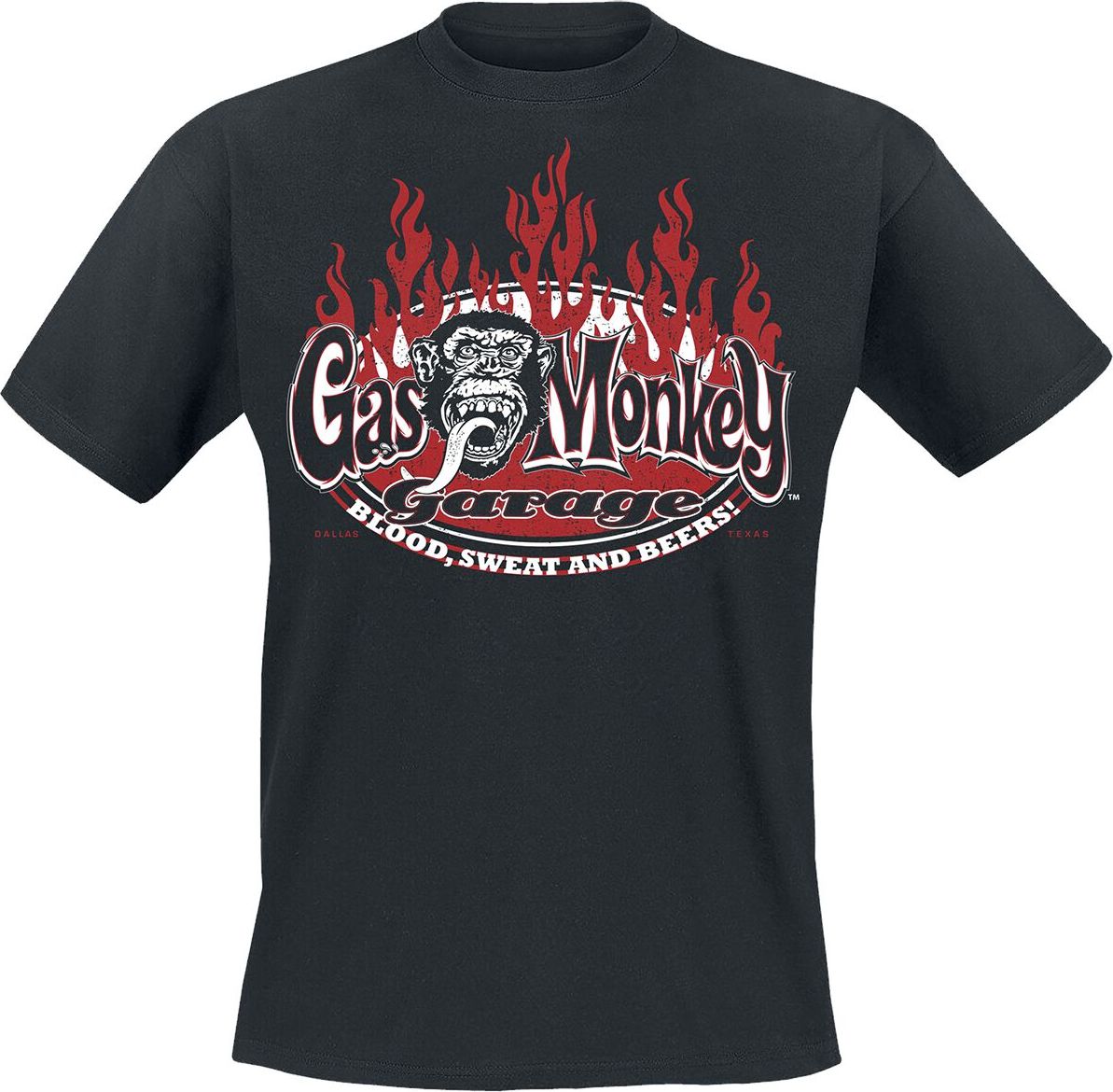 Gas Monkey Garage Blood Sweat And Red Flames Tričko černá - Merchstore.cz Gas Monkey Garage Blood Sweat And Red Flames Tričko černá - Merchstore.cz