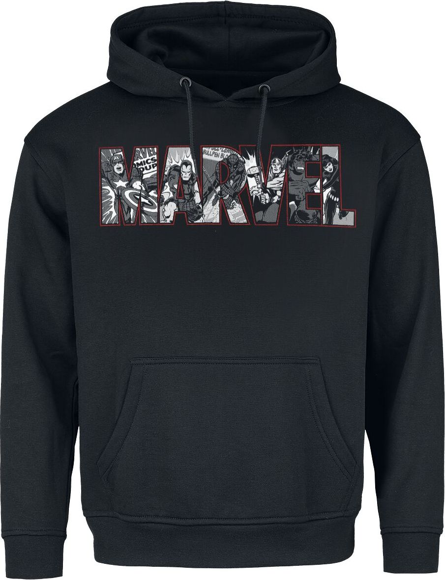 Marvel Logo Group B&W Outline Mikina s kapucí černá - Merchstore.cz Marvel Logo Group B&W Outline Mikina s kapucí černá - Merchstore.cz