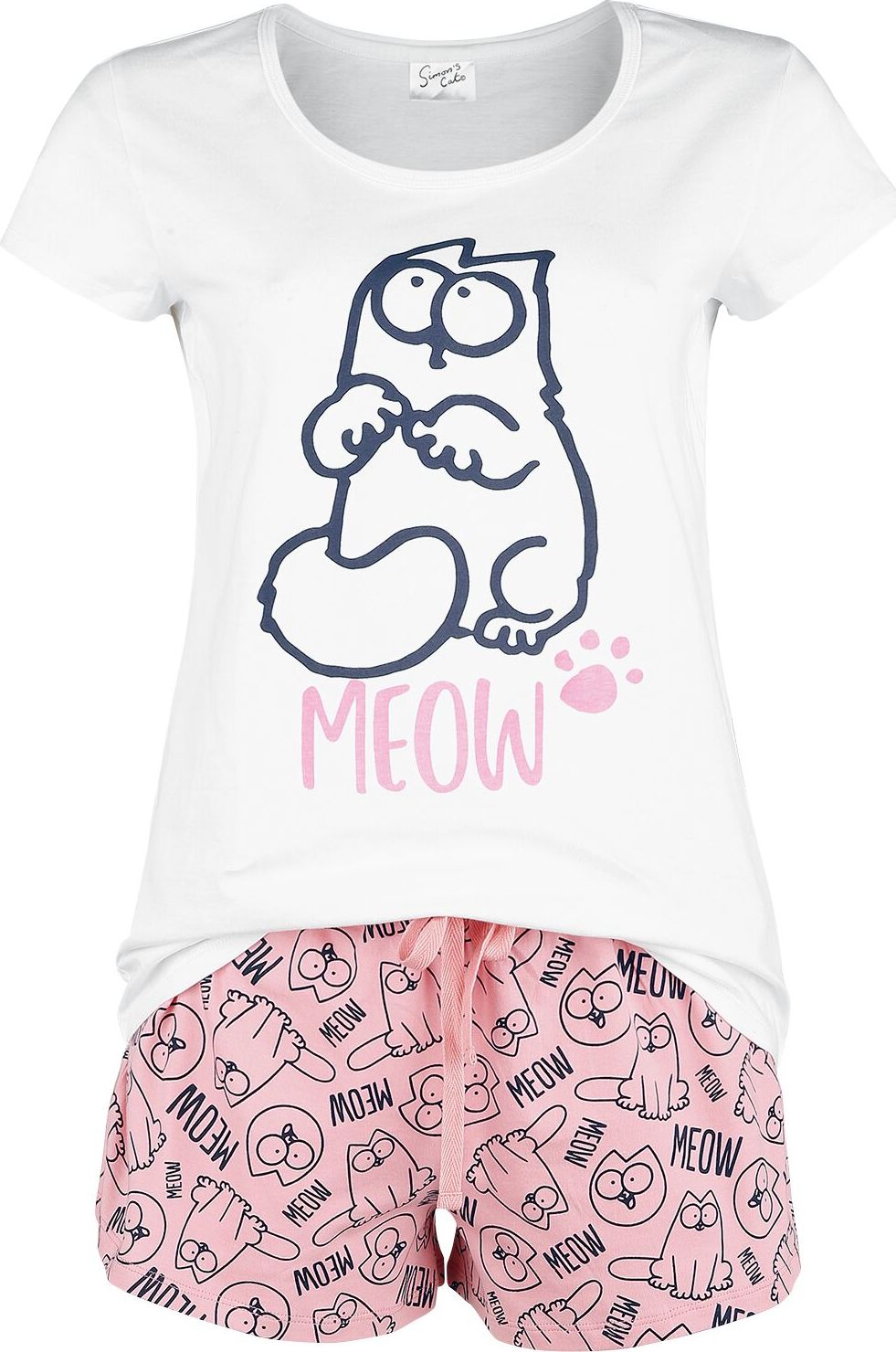 Simon's Cat Meow pyžama bílá/ružová - Merchstore.cz Simon's Cat Meow pyžama bílá/ružová - Merchstore.cz