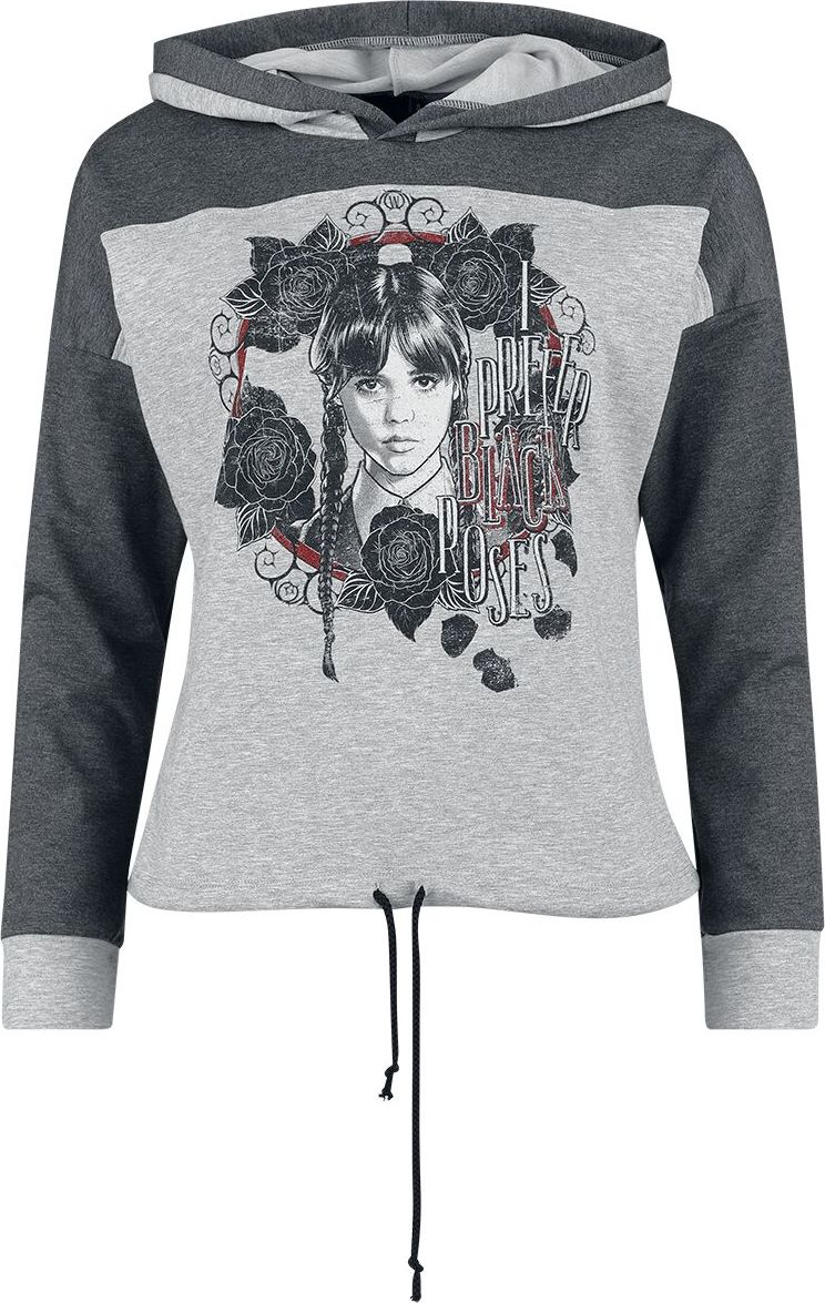 Wednesday Black Roses Dámská mikina s kapucí šedá/cerná - Merchstore.cz Wednesday Black Roses Dámská mikina s kapucí šedá/cerná - Merchstore.cz