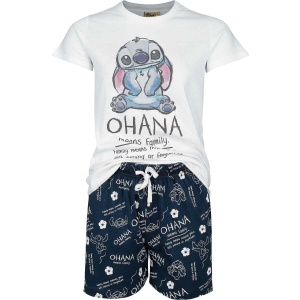 Lilo & Stitch Ohana Means Family pyžama bílá/modrá - Merchstore.cz