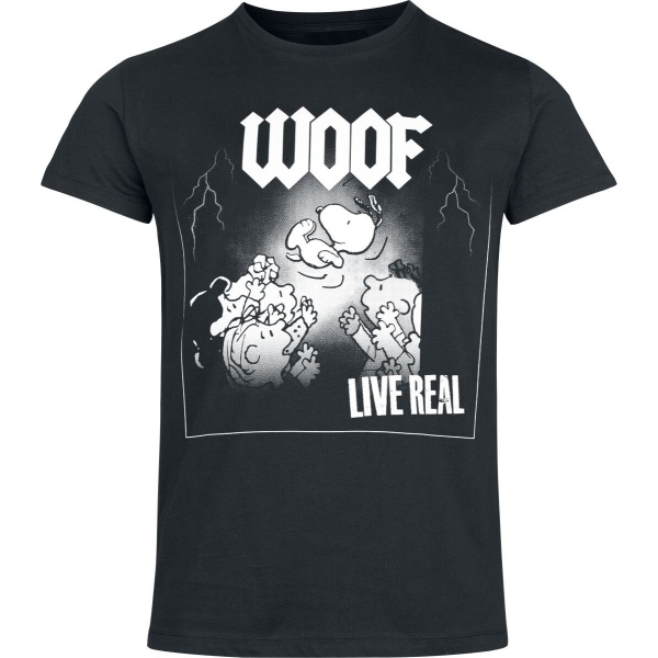 Peanuts Woof Live Real Tričko černá - Merchstore.cz