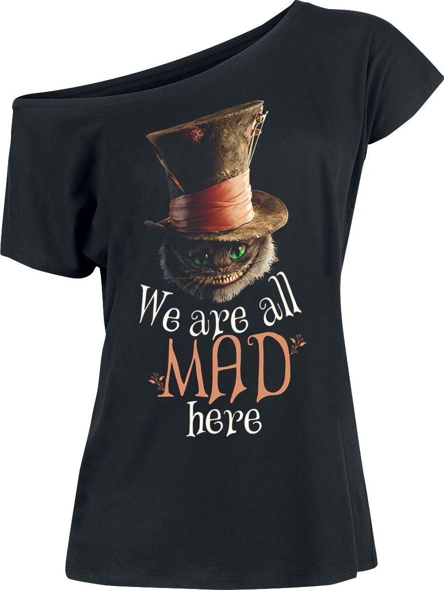Alice in Wonderland We Are All Mad Here Dámské tričko černá - Merchstore.cz Alice in Wonderland We Are All Mad Here Dámské tričko černá - Merchstore.cz