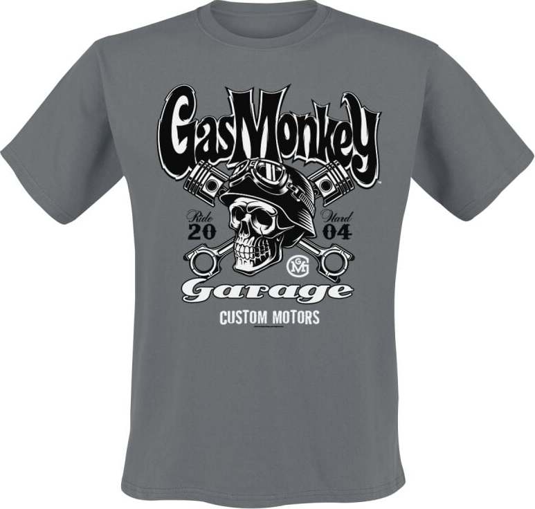 Gas Monkey Garage Custom Motors Skull Tričko šedá - Merchstore.cz