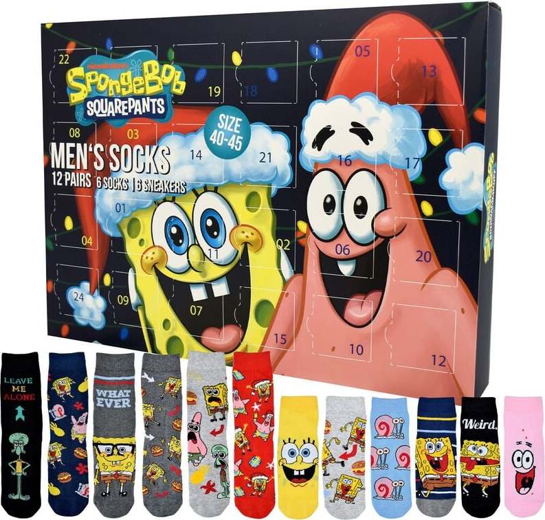 SpongeBob SquarePants Adventní kalendář s pánskými ponožkami SpongeBob & Patrick Adventní kalendář vícebarevný - Merchstore.cz