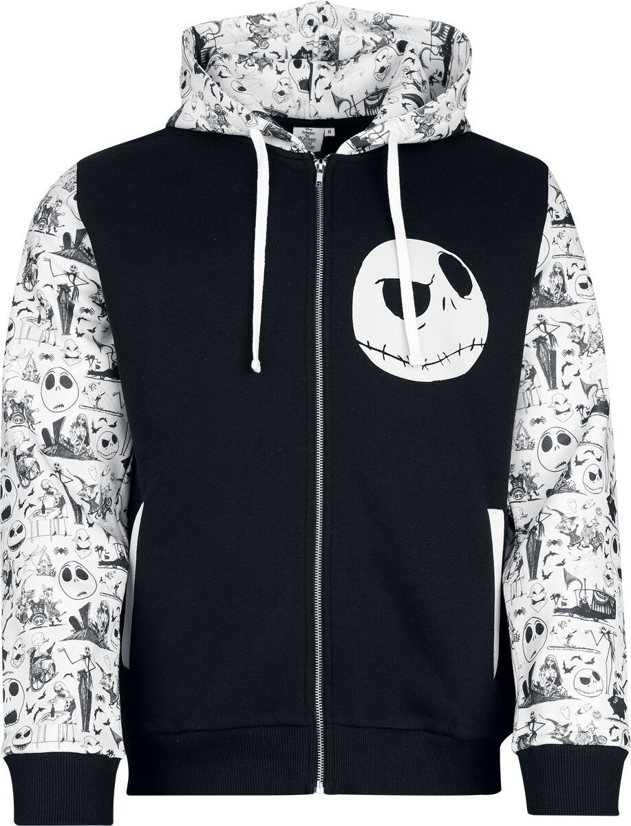The Nightmare Before Christmas Jack Mikina s kapucí na zip cerná/bílá - Merchstore.cz