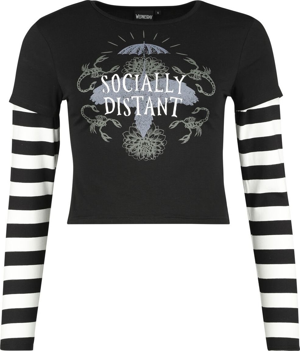 Wednesday Socially Distant Dámské tričko s dlouhými rukávy cerná/bílá - Merchstore.cz Wednesday Socially Distant Dámské tričko s dlouhými rukávy cerná/bílá - Merchstore.cz