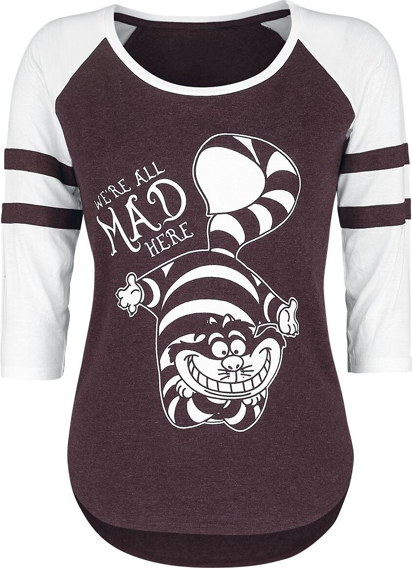 Alice in Wonderland We're All Mad Here Dámské tričko s dlouhými rukávy bordová/bílá - Merchstore.cz