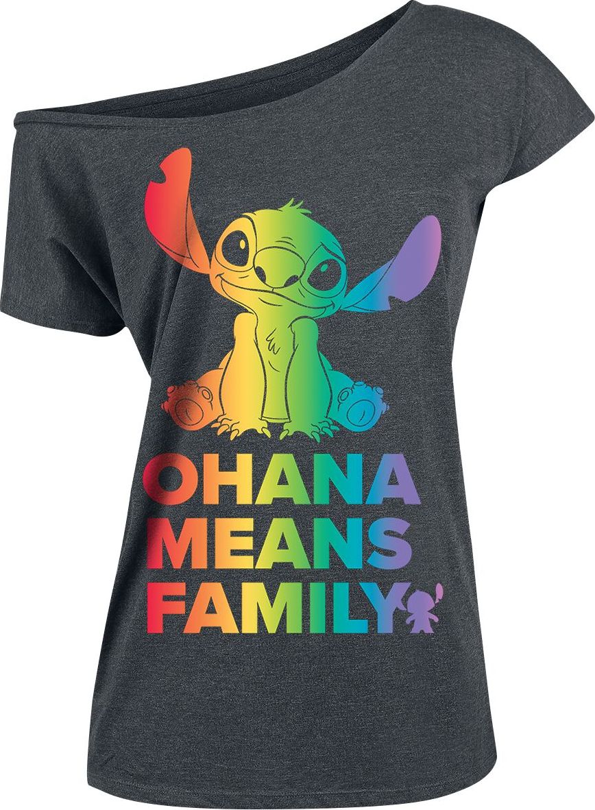 Lilo & Stitch Ohana Rainbow Dámské tričko šedá - Merchstore.cz