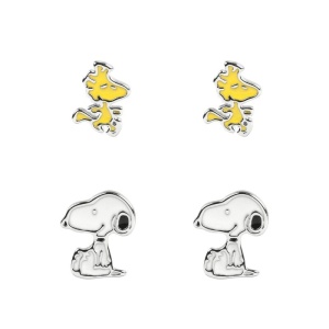 Peanuts Snoopy & Woodstock sada náušnic bílá/žlutá - Merchstore.cz
