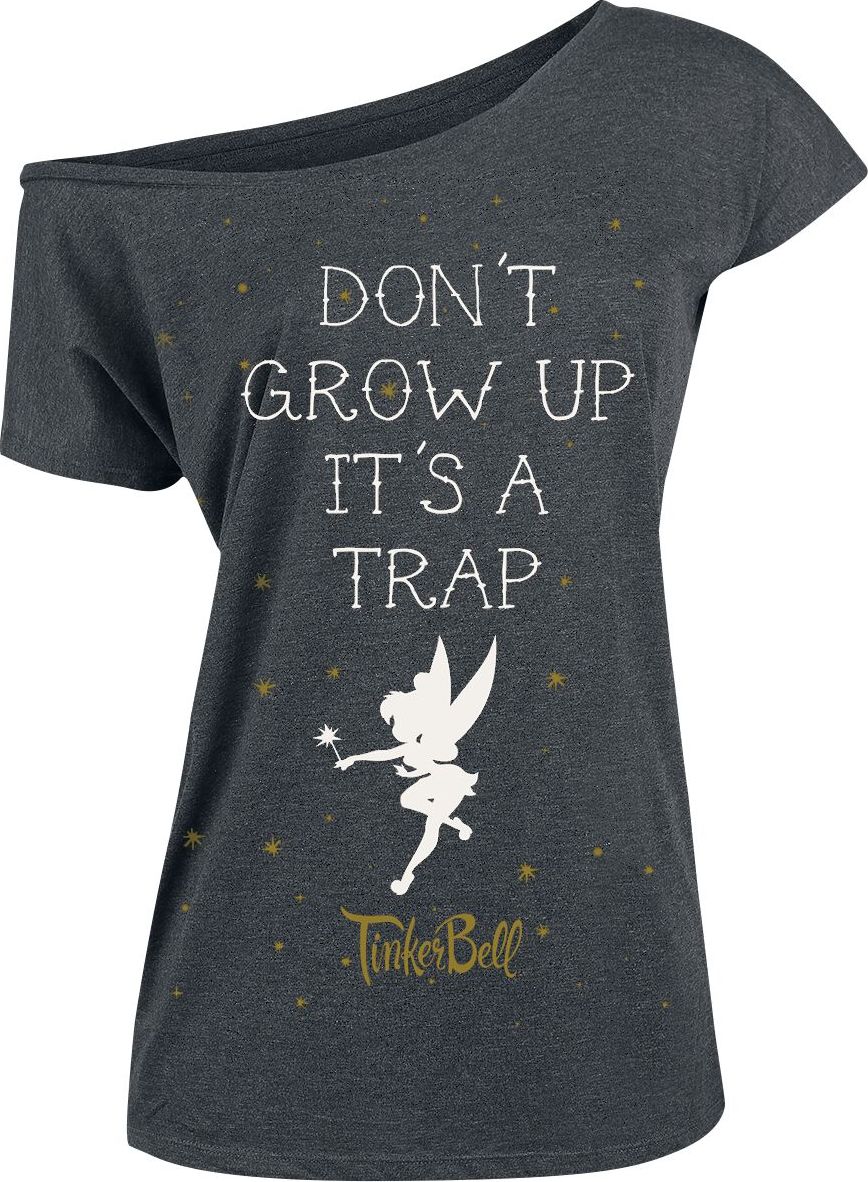 Peter Pan Tinker Bell - Don't Grow Up Dámské tričko tmavě prošedivělá - Merchstore.cz Peter Pan Tinker Bell - Don't Grow Up Dámské tričko tmavě prošedivělá - Merchstore.cz