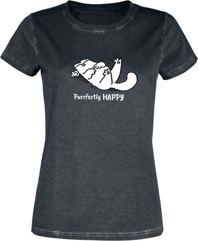 Simon's Cat Purrrfectly Happy Dámské tričko černá - Merchstore.cz Simon's Cat Purrrfectly Happy Dámské tričko černá - Merchstore.cz
